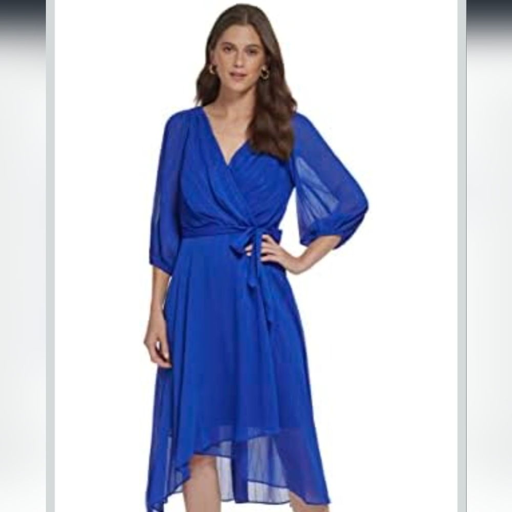 NWT DKNY Royal Blue Midi Dress, LARGE, Wedding Guest, Work, Below Knee